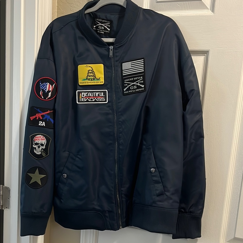 Navy Bomber Jacket with Patches by Grunt style